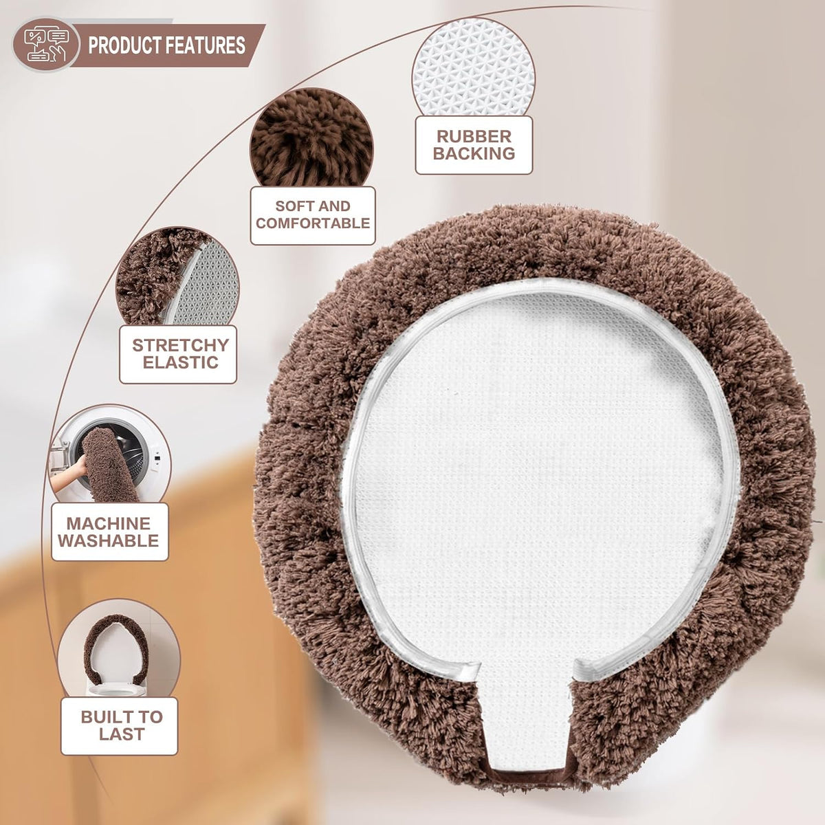 Microfiber Toilet Lid Cover, 17.5"x15" Fits Round Oblong and Elongated