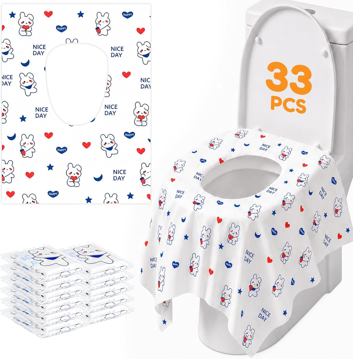 33 Pcs Toilet Seat Covers Disposable, Individually Wrapped for Travel