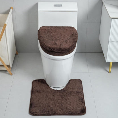 3piece Toilet Seat Cover Set - Toilet Seat Cover +Toilet Lid Cover + toilet rugs u shaped washable, Fits Most Elongated Round and Oblong Toilet,(Machine Washable,Quick-Dry) coffee