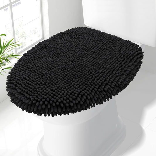 Smiry Soft Chenille Bathroom Toilet Lid Cover 17.5x15, Black
