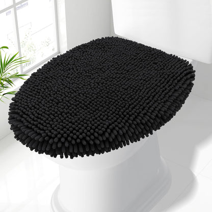 Smiry Soft Chenille Bathroom Toilet Lid Cover 17.5x15, Black
