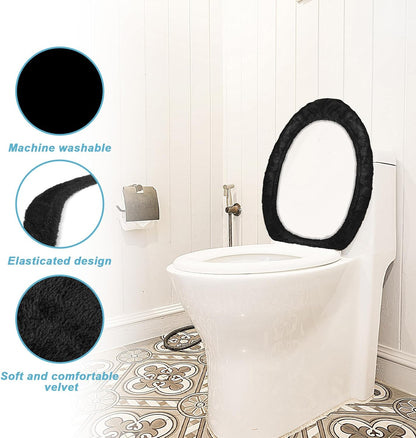 Microfiber Toilet Lid Cover, Soft Velvet Toilet Cover, Absorbent, Comfortable Bathroom Toilets Lid Covers Seat Fits Most Toilets Lids for Black, Elastic Bottom Fabric Seat
