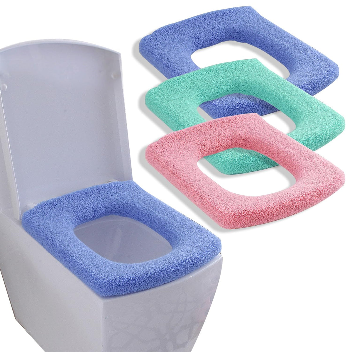 Warm Soft Toilet Seat Cover, Thick Stretchable Washable Bathroom Pad, 3PCS