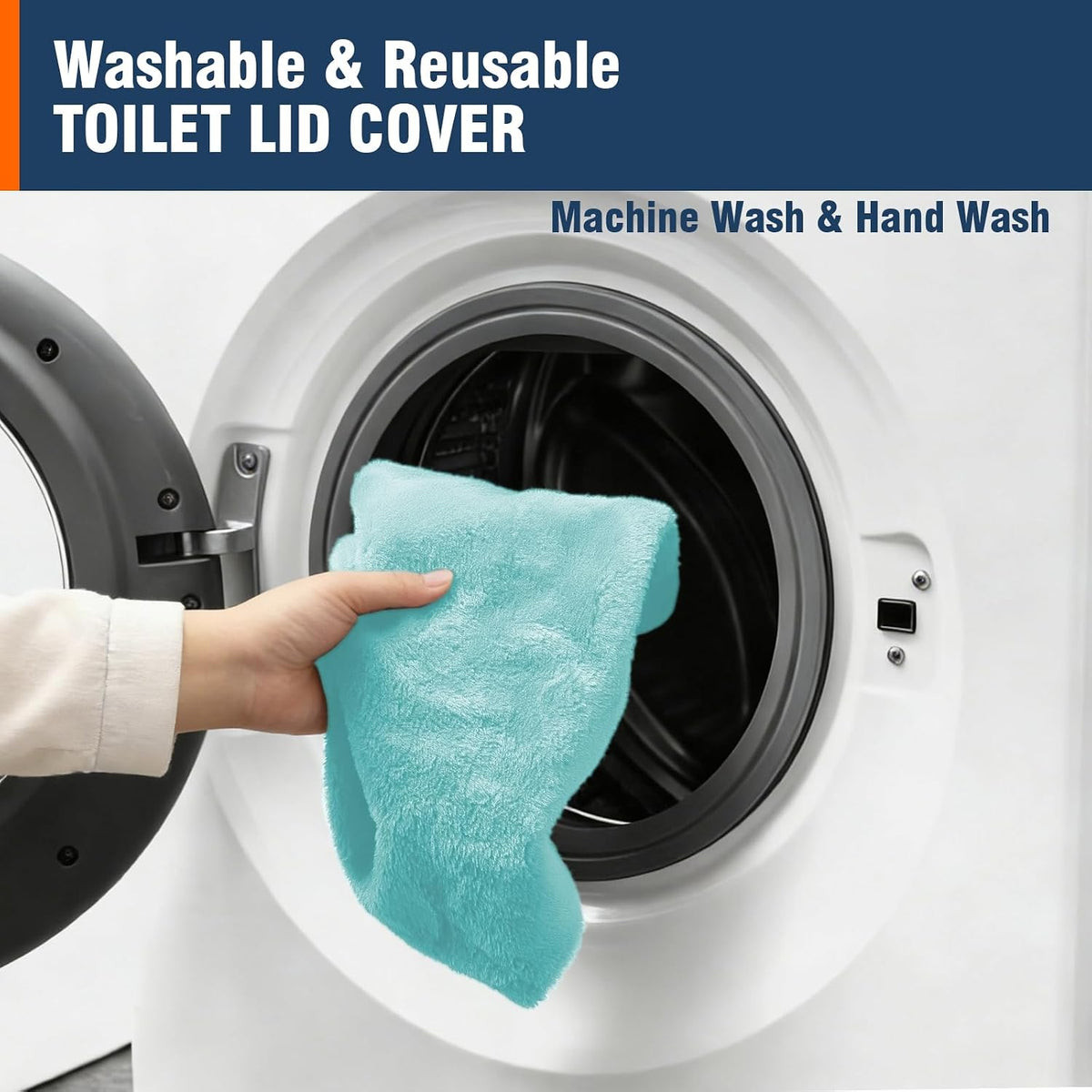 Soft Plush Toilet Lid Cover for Bathroom, Machine Washable Toilet Seat Covers, Fits Most Round Elongated and Oblong Lids, Easy Installation& Cleaning (Turquoise)
