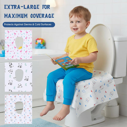 Dunzoom 100 Pack Disposable Toilet Seat Covers, Cute Animal Waterproof