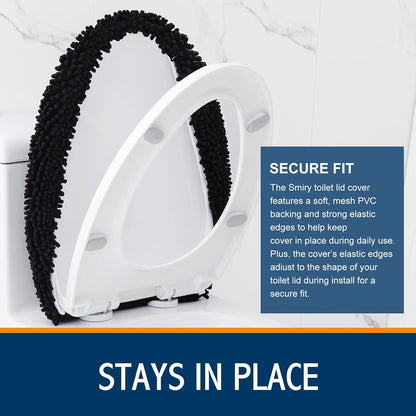 Smiry Soft Chenille Bathroom Toilet Lid Cover 17.5x15, Black