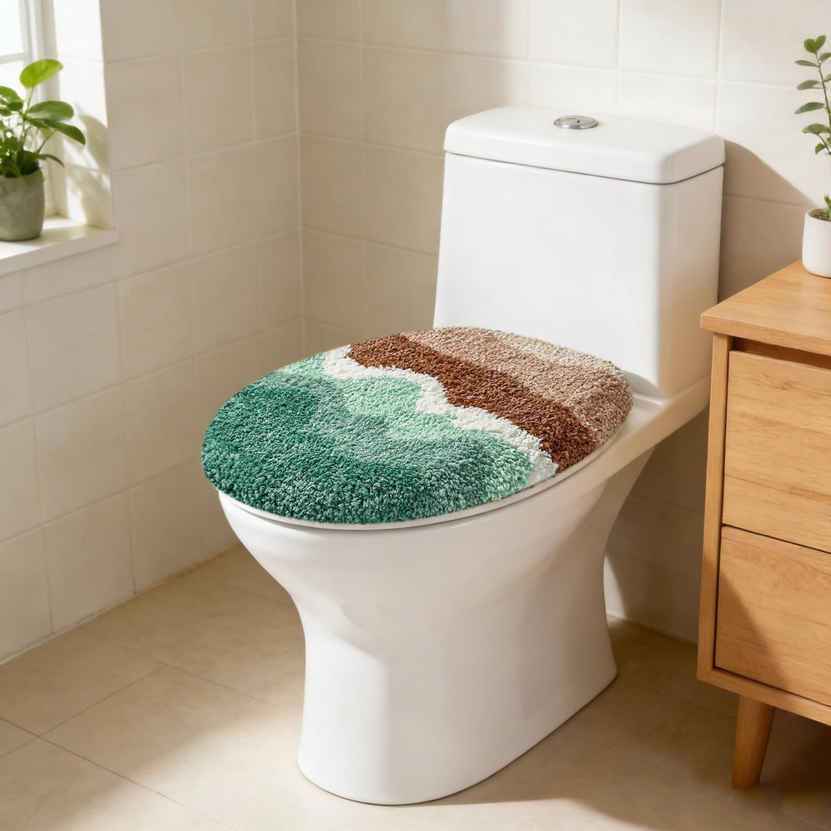 FYSUIMU Palm Leaf Toilet Lid Cover Green Monstera Toilet Seat Cover with Adjustable Rubber Backing for Most Lids Summer Tropical Bathroom Decoration