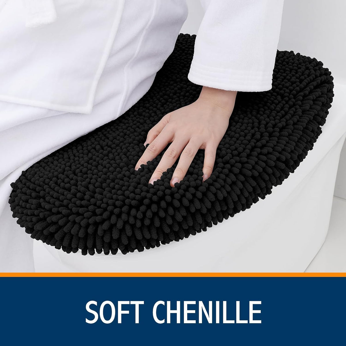 Smiry Soft Chenille Bathroom Toilet Lid Cover 17.5x15, Black