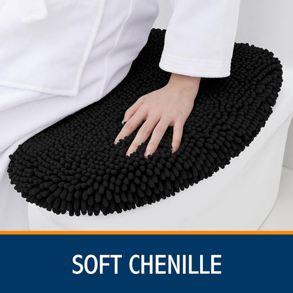 Smiry Soft Chenille Bathroom Toilet Lid Cover 17.5x15, Black