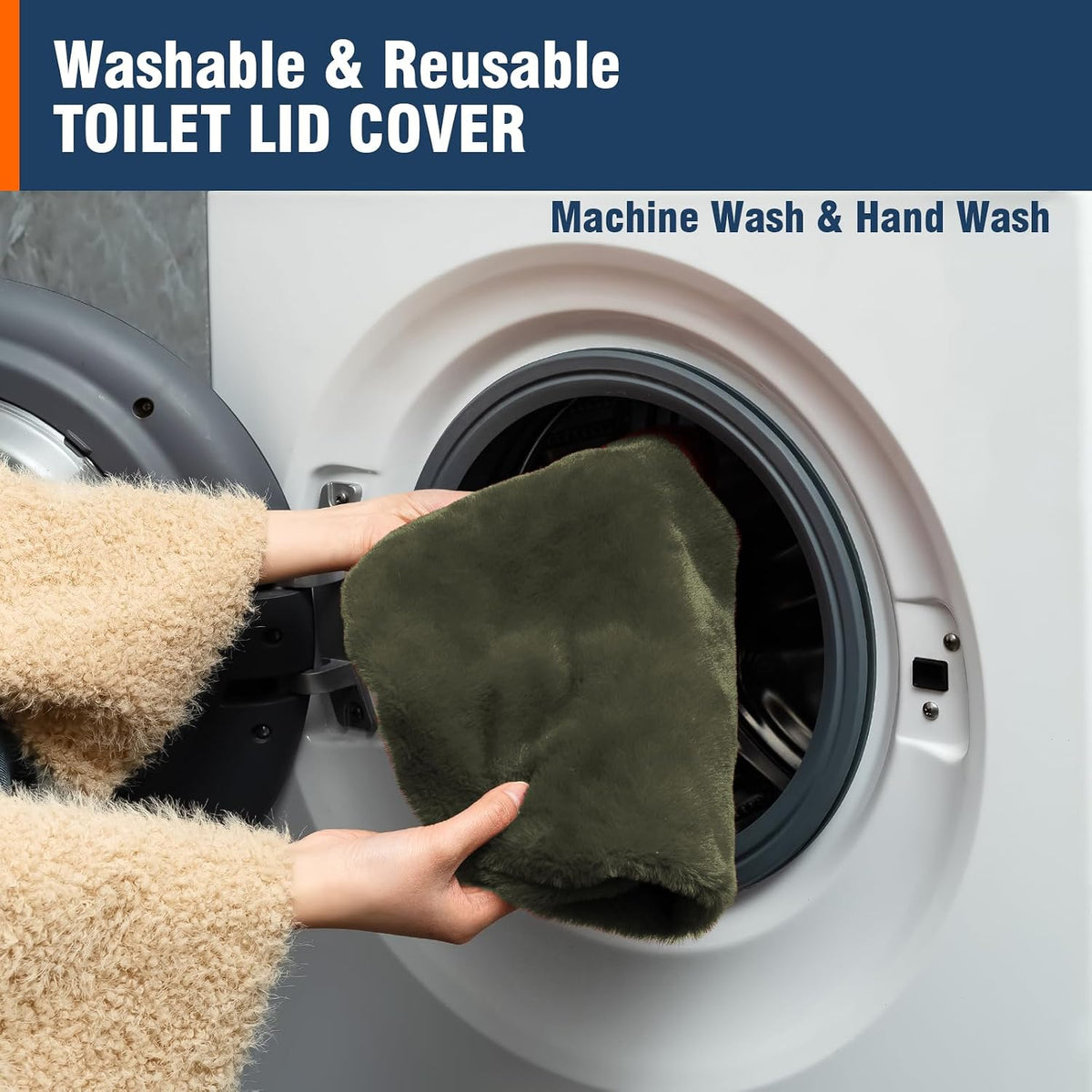 Comfortable Soft Plush Toilet Lid Cover for Bathroom, Machine Washable Toilet Seat Covers, Fits Most Round Elongated and Oblong Lids, Easy Installation& Cleaning (Olive green)