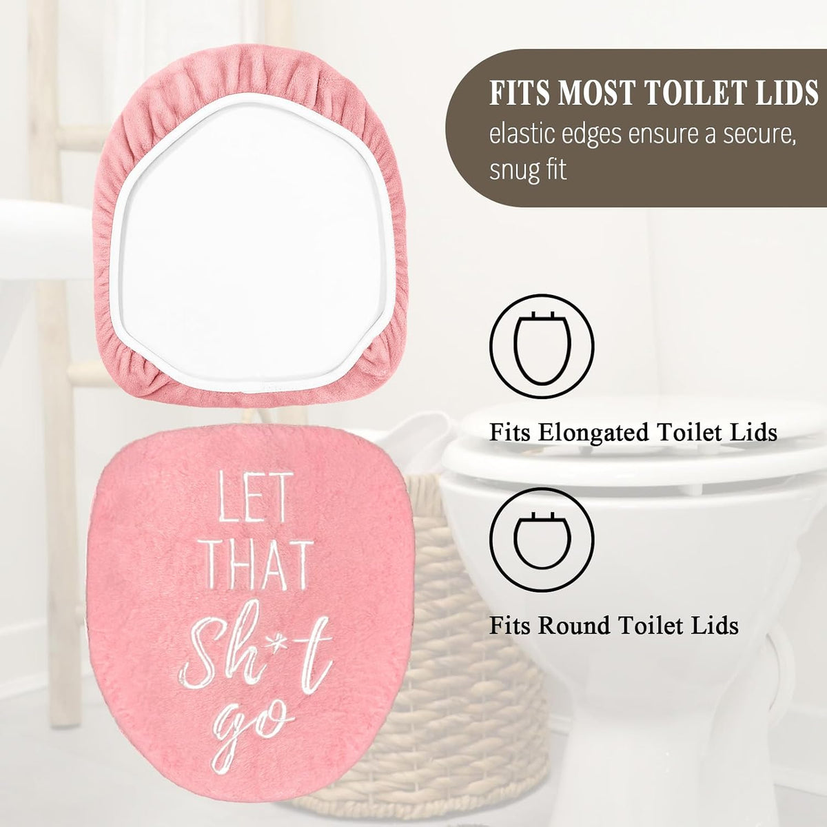 Funny Bathroom Decor Toilet Lid Cover Pink Bathroom Accessories Soft Fun Seat Covers 17.5"x15" Restroom Fits Most Oblong Round Elongated Toilet Lid Cute Home Room Decorations Pink
