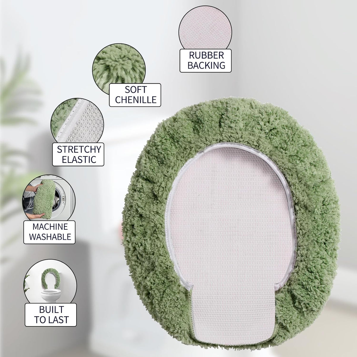 Microfiber Elongated Toilet Seat Cover 19.5"x 15" Machine Washable