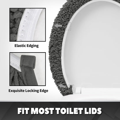Ultra Soft Chenille Bathroom Toilet Lid Cover, 19x21 Inches, Charcoal Gray