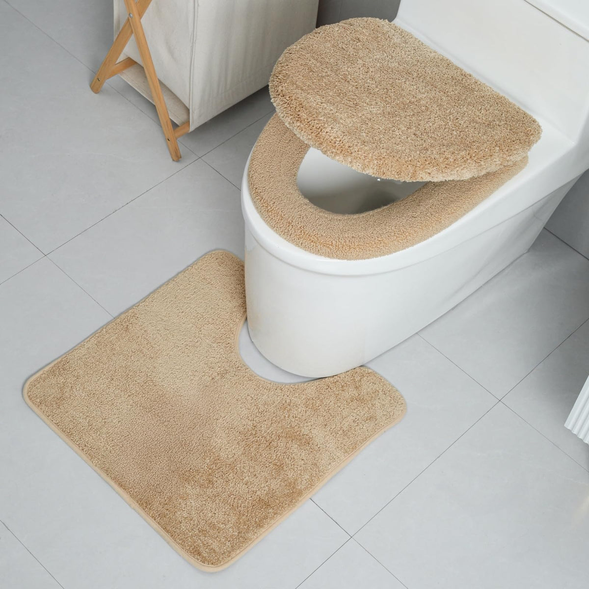 3piece Toilet Seat Cover Set - Toilet Seat Cover +Toilet Lid Cover + toilet rugs u shaped washable, Fits Most Elongated Round and Oblong Toilet,(Machine Washable,Quick-Dry) coffee