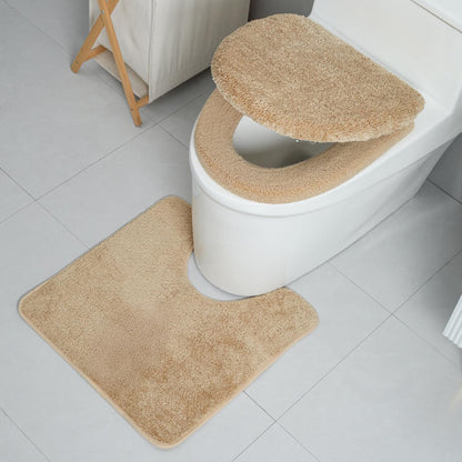 3piece Toilet Seat Cover Set - Toilet Seat Cover +Toilet Lid Cover + toilet rugs u shaped washable, Fits Most Elongated Round and Oblong Toilet,(Machine Washable,Quick-Dry) coffee