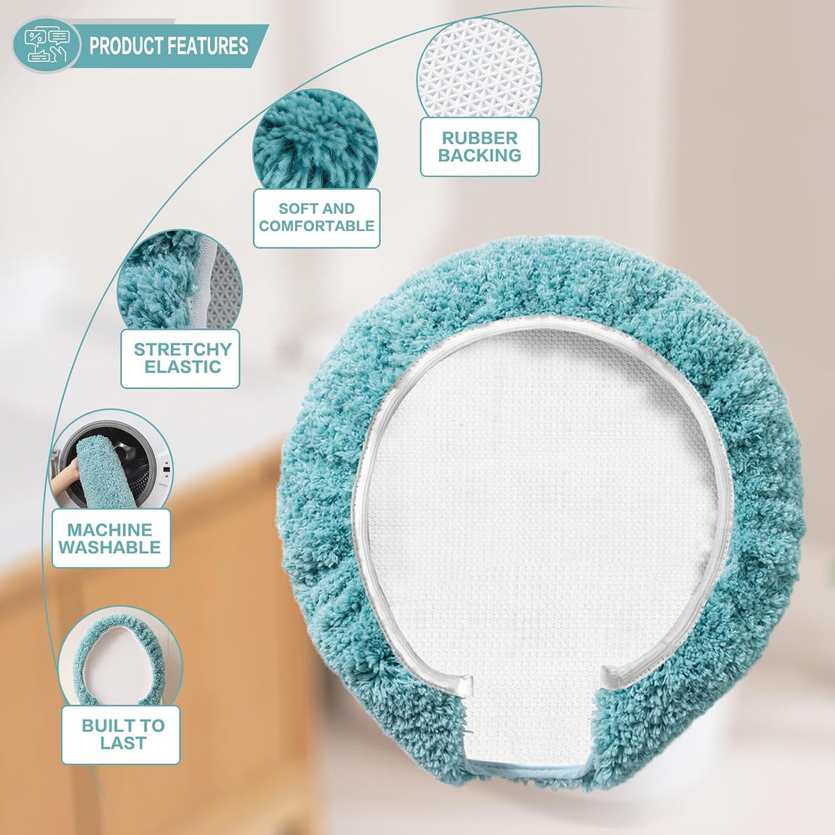 Microfiber Toilet Lid Cover, 17.5"x15" Fits Round Oblong and Elongated