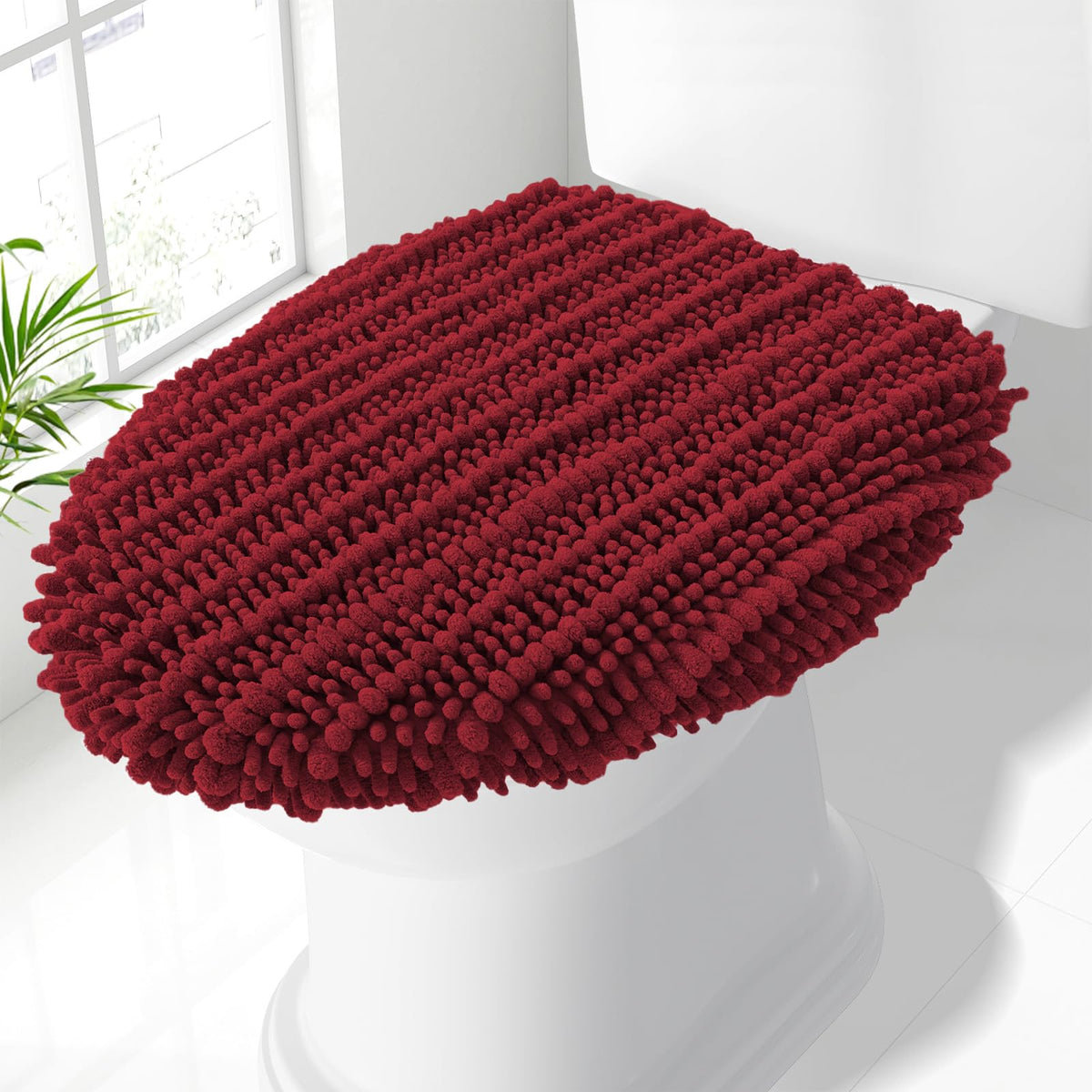 Smiry Soft Chenille Bathroom Toilet Lid Cover 17.5x15 Rubber Backing Covers