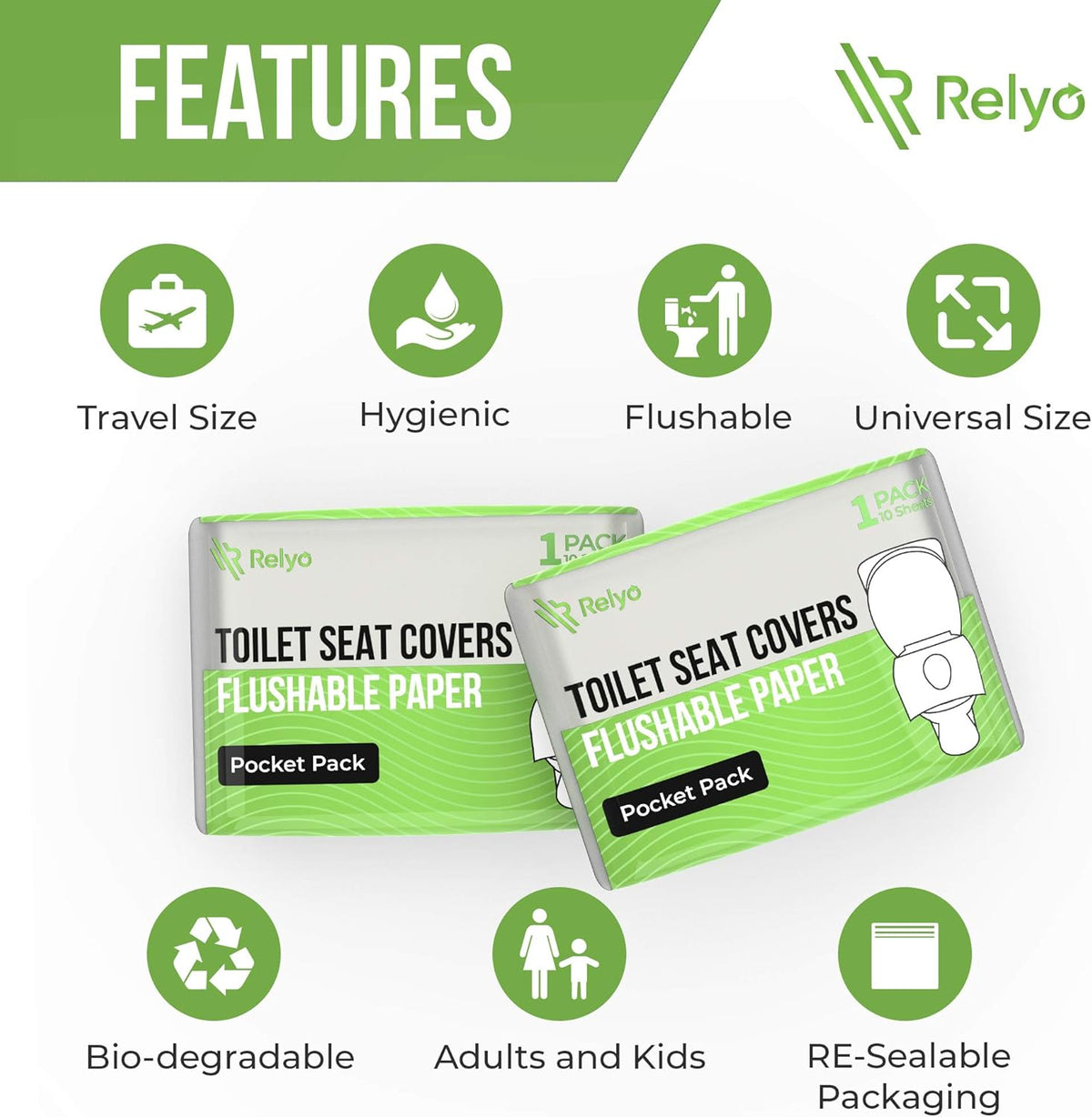 Relyo Toilet Seat Cover Disposable Flushable, XL Paper Liners, 50 Pack
