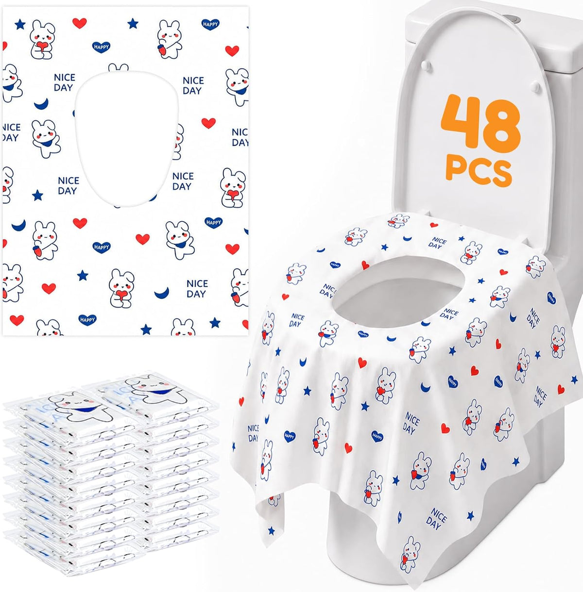 48 Pcs Toilet Seat Covers Disposable, Individually Wrapped for Travel
