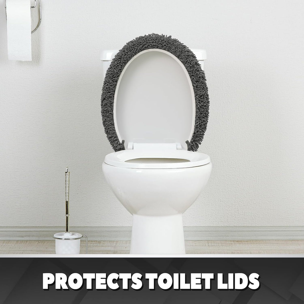 Ultra Soft Chenille Bathroom Toilet Lid Cover, 19x21 Inches, Charcoal Gray