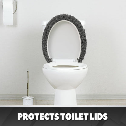 Ultra Soft Chenille Bathroom Toilet Lid Cover, 19x21 Inches, Charcoal Gray