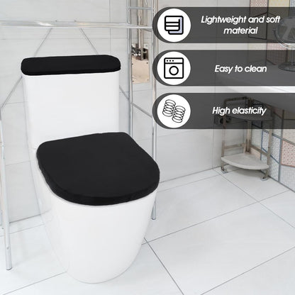 Tyqour Black Toilet Seat Cover Black Toilet Lid Cover and Toilet Tank Cover Set, Universal Toilet Cover Set with Elastic Bottom for Bathroom Decor Accessories