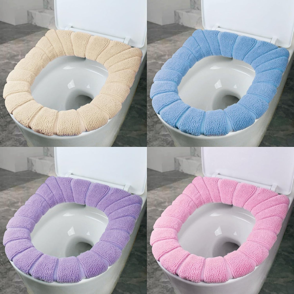 SKJ&CO Toilet Seat Covers, 5 Color Combinations，Soft Toilet Seat Warmer Pads for Bathroom