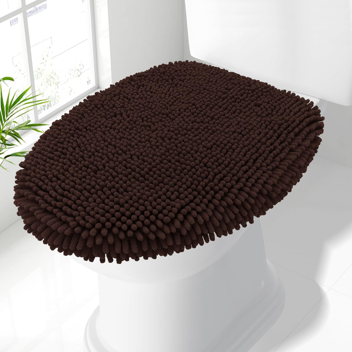 Smiry Soft Chenille Bathroom Toilet Lid Cover 17.5x15, Black