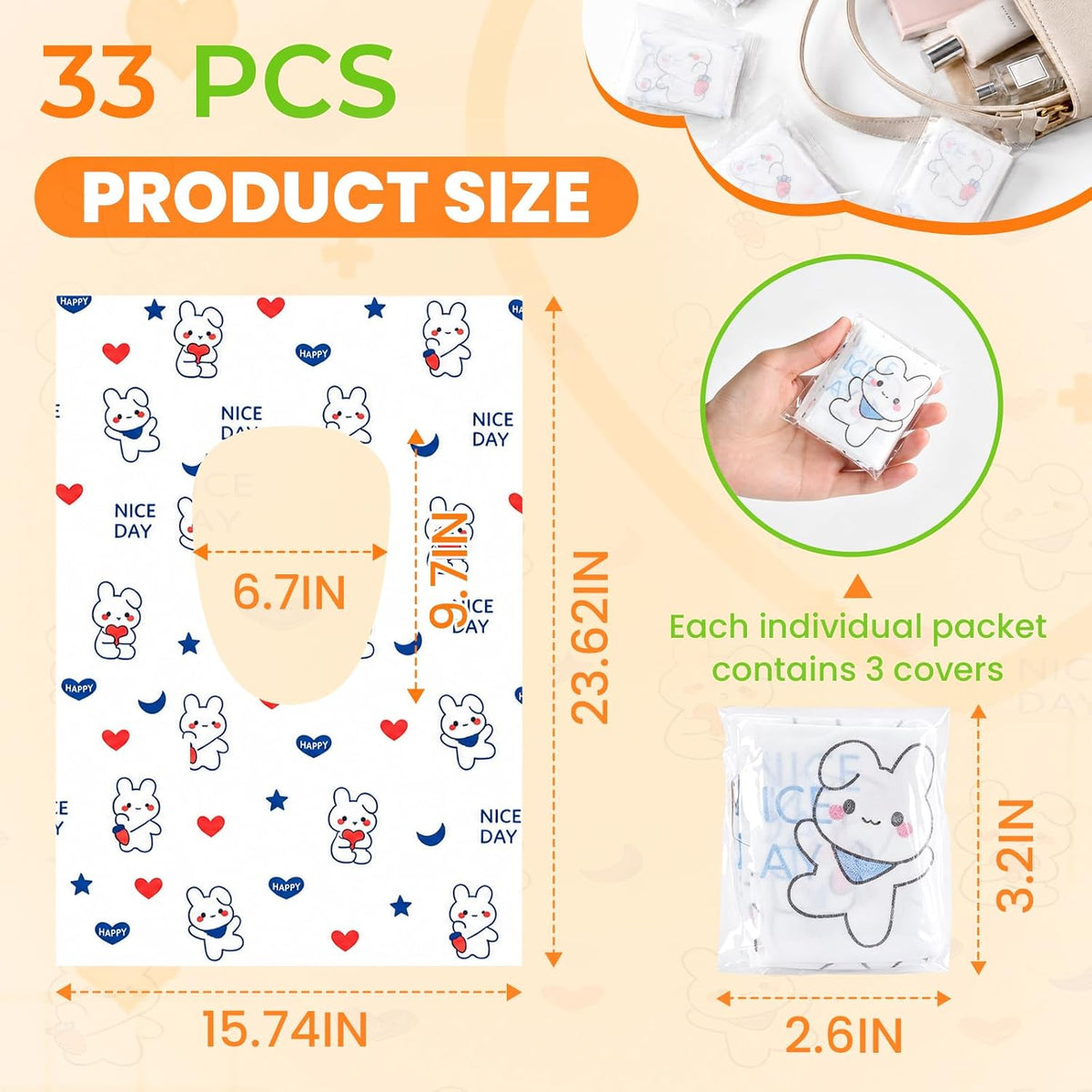 33 Pcs Toilet Seat Covers Disposable, Individually Wrapped for Travel