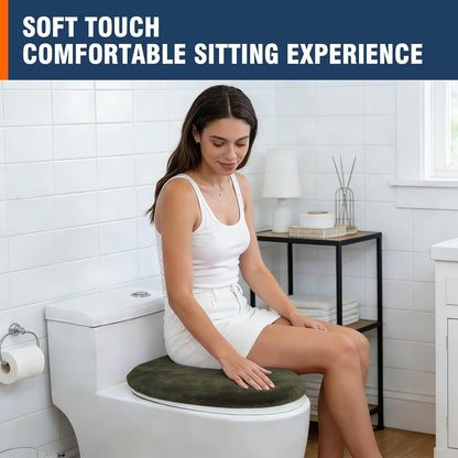 Comfortable Soft Plush Toilet Lid Cover for Bathroom, Machine Washable Toilet Seat Covers, Fits Most Round Elongated and Oblong Lids, Easy Installation& Cleaning (Olive green)