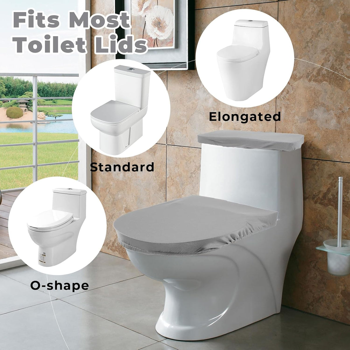 Thinp Toilet Lid Cover and Toilet Tank Cover,Grey Toilet Seat Cover with Elastic Bottom Replacement Toilet Cover Soft Stretch Toilet Covers Set Universal Toilet Lid Covers for Bathroom Decoration