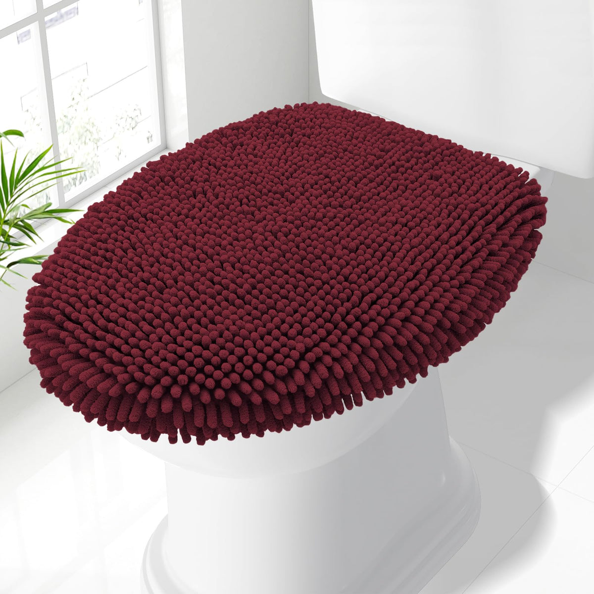Smiry Soft Chenille Bathroom Toilet Lid Cover 17.5x15, Black