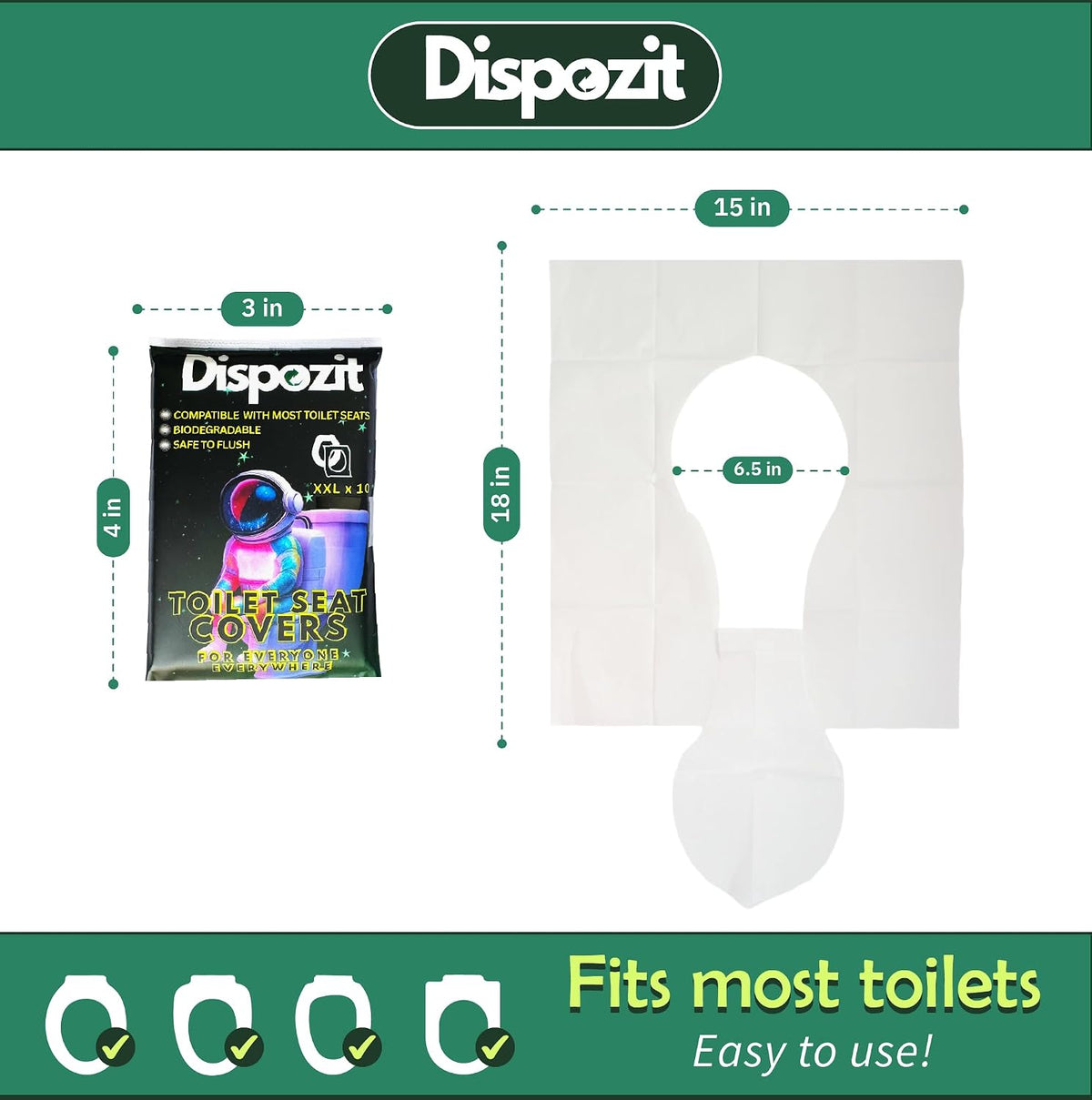 60 Pcs XL Flushable toilet seat covers for Public Toilets for all