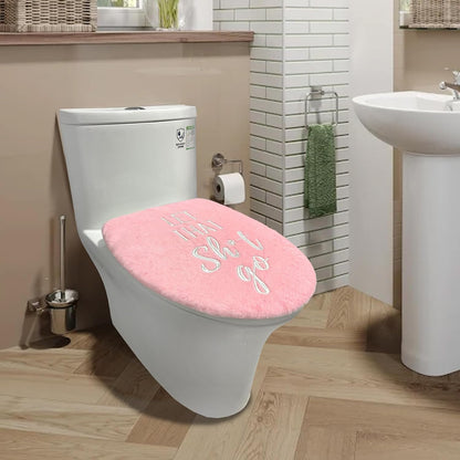 Funny Bathroom Decor Toilet Lid Cover Pink Bathroom Accessories Soft Fun Seat Covers 17.5"x15" Restroom Fits Most Oblong Round Elongated Toilet Lid Cute Home Room Decorations Pink