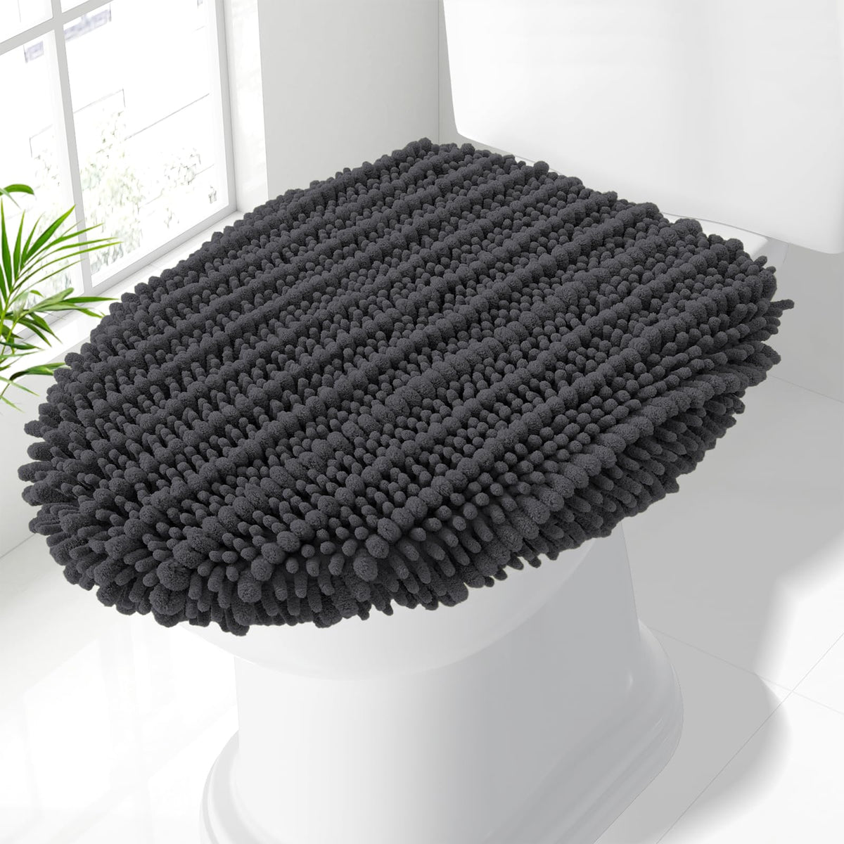 Smiry Soft Chenille Bathroom Toilet Lid Cover 17.5x15 Rubber Backing Covers