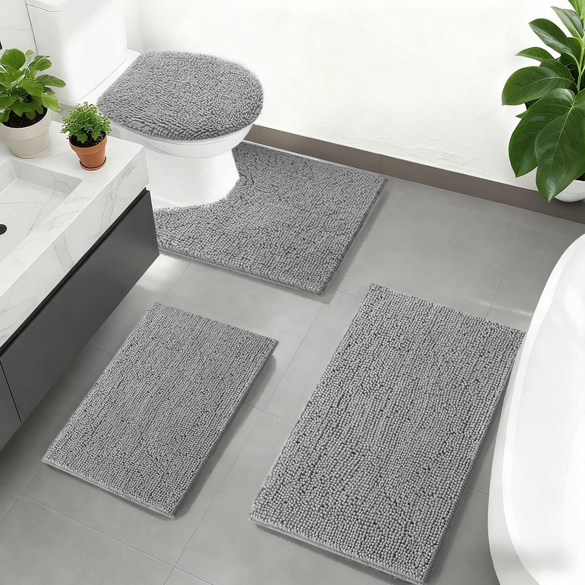 RUN HELIX Bathroom Toilet Lid Cover,Chenille Machine Washable Seat Covers, 17.5x15, Stays in Place Rubber Backing, Fits Most Round, Elongated and Oblong Lids, Accessories Decor,White