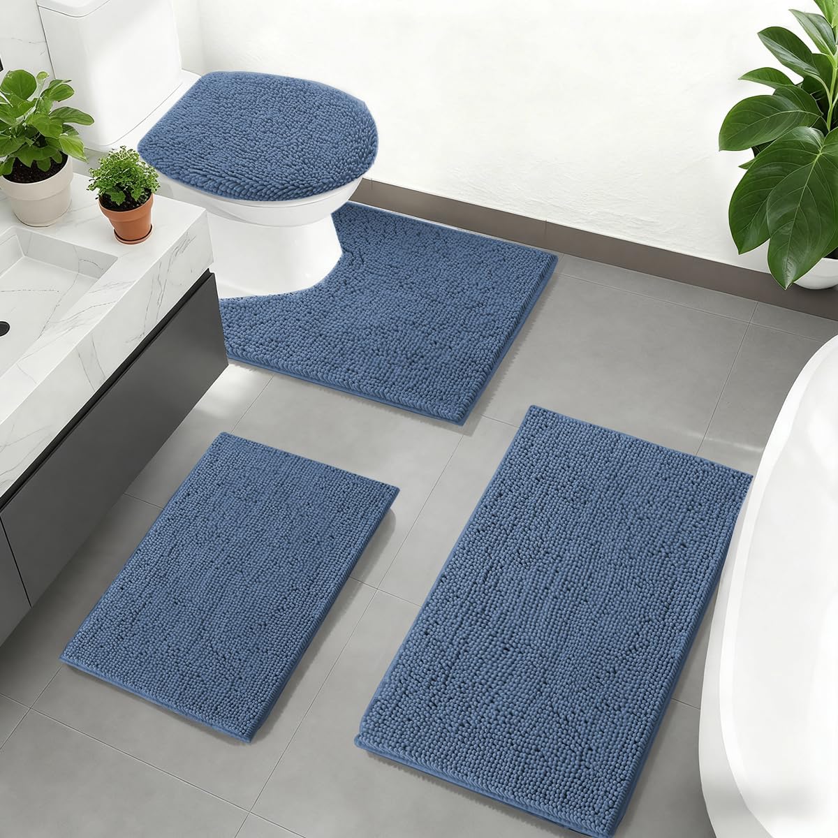 RUN HELIX Bathroom Toilet Lid Cover,Chenille Machine Washable Seat Covers, 17.5x15, Stays in Place Rubber Backing, Fits Most Round, Elongated and Oblong Lids, Accessories Decor,White