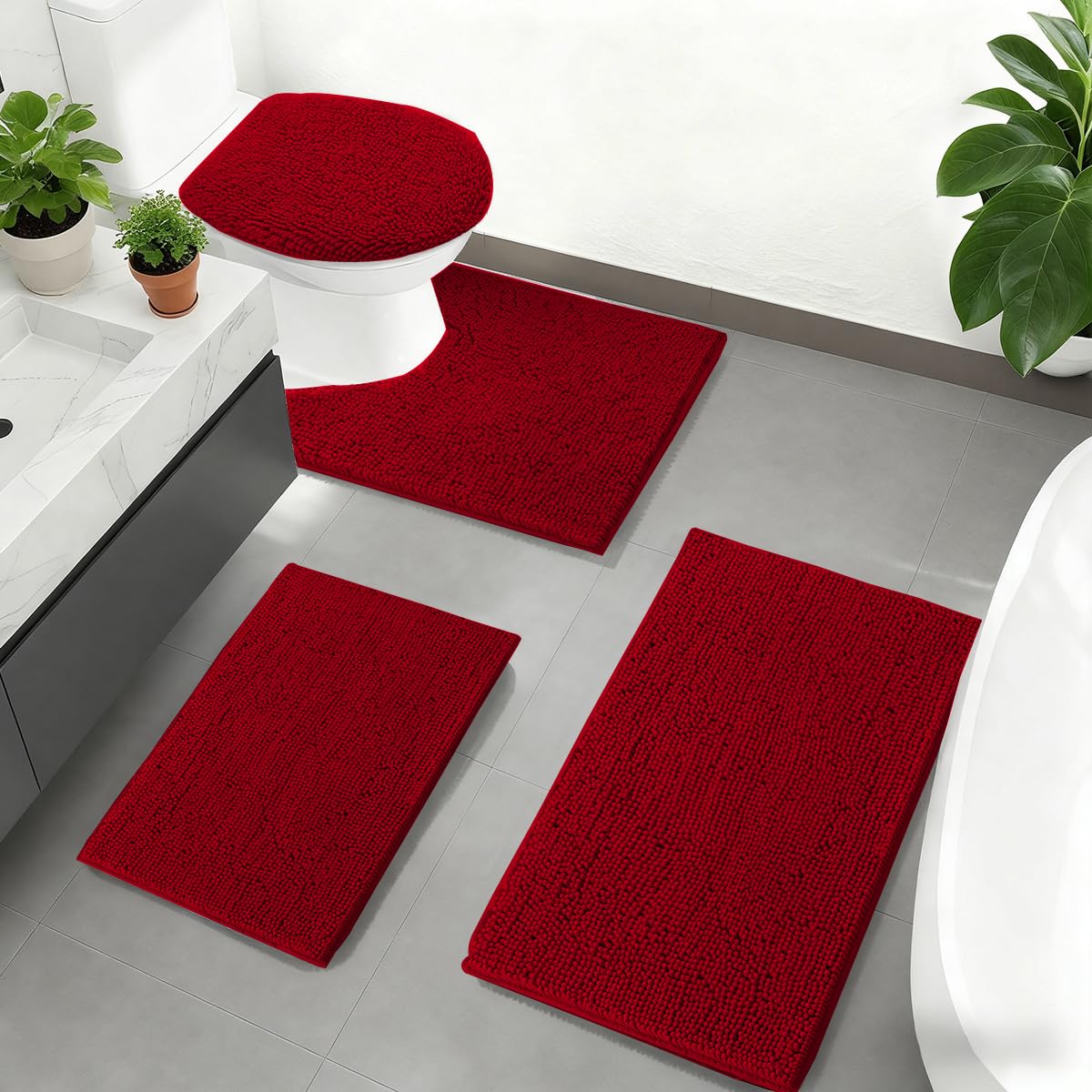 RUN HELIX Bathroom Toilet Lid Cover,Chenille Machine Washable Seat Covers, 17.5x15, Stays in Place Rubber Backing, Fits Most Round, Elongated and Oblong Lids, Accessories Decor,White