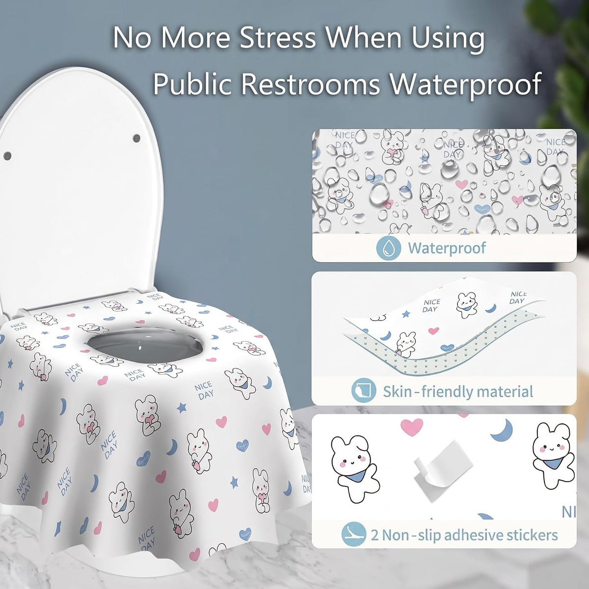30 Pack Individually Wrapped XL Disposable Toilet Seat Covers