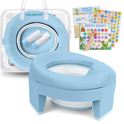 MCGMITT Potty Training Toilet Seat for Toddlers Boys Girls, Portable Baby Toilet Soft EVA Folding Kids Potty Chair Cover with Splash Guard for Travel, Including 3 Non-Slip Feet and Storage Bag (Blue)