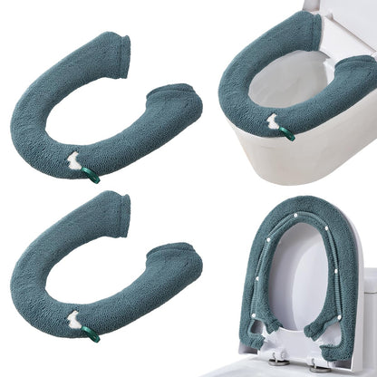 2 Packs Toilet Seat Cover, Plush Warm Bathroom Toilet Seat Cushion with Snaps Fixed Washable and Reusable Toilet Seat Lid Cover Pads, Fits Most Toilet Seats, Light Grey