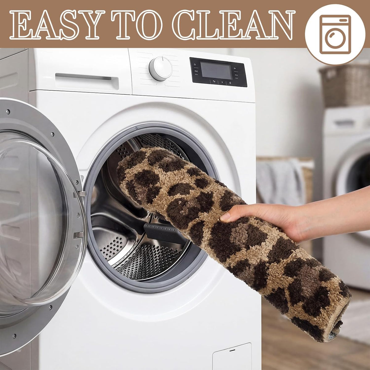 Fanfanwin Toilet Lid Cover Soft Microfiber Plush Tufted, Brown, Cheetah