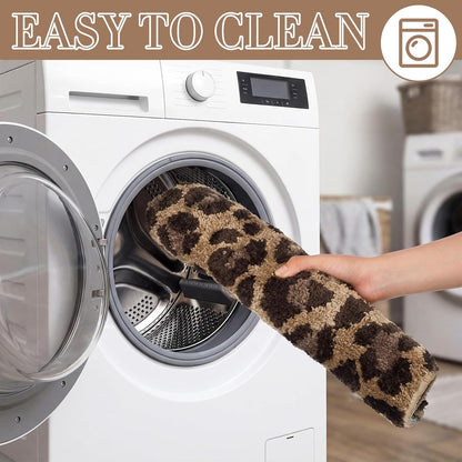 Fanfanwin Toilet Lid Cover Soft Microfiber Plush Tufted, Brown, Cheetah