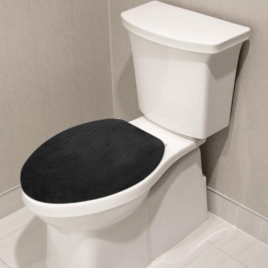 Microfiber Toilet Lid Cover, Soft Velvet Toilet Cover, Absorbent, Comfortable Bathroom Toilets Lid Covers Seat Fits Most Toilets Lids for Black, Elastic Bottom Fabric Seat