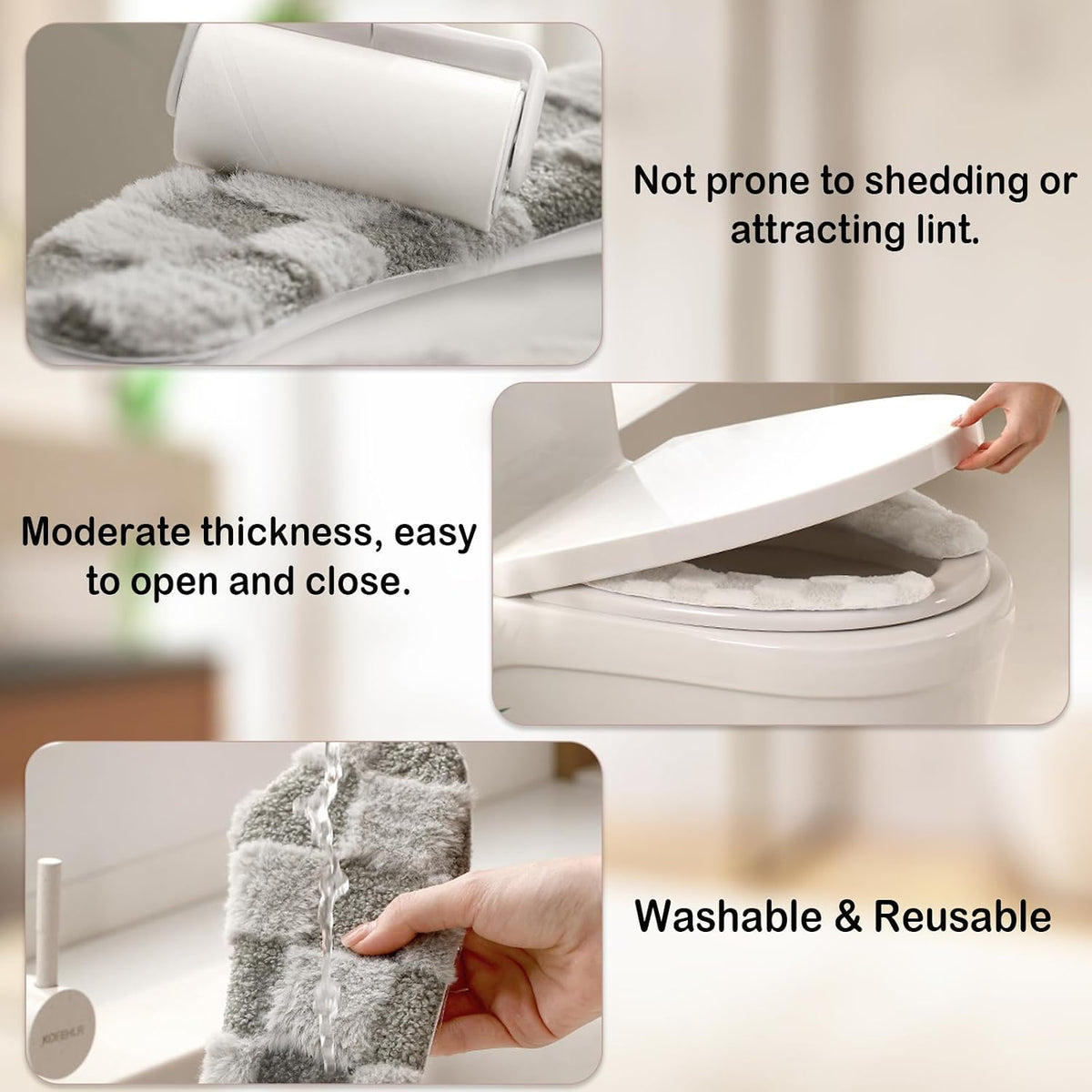 Thick and Warm Plush Toilet Seat Cover – Washable, Reusable Cushion with TPR Adhesive & Checkered Pattern for Comfort & Insulation (White)