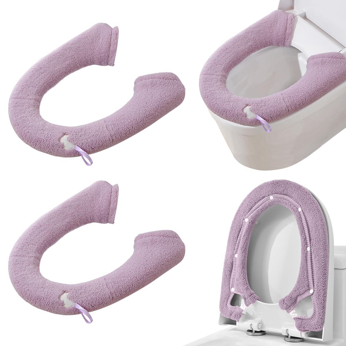 2 Packs Toilet Seat Cover, Plush Warm Bathroom Toilet Seat Cushion with Snaps Fixed Washable and Reusable Toilet Seat Lid Cover Pads, Fits Most Toilet Seats, Light Grey