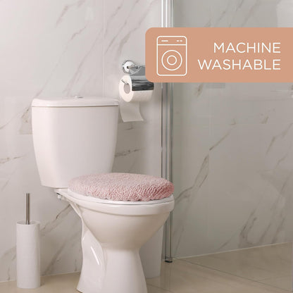 TOWN & COUNTRY EVERYDAY Ultra Plush Solid Tufted Toilet Lid Cover, Soft and Absorbent, Non-Slip Cover, Machine Washable, Blush, 18"x19"