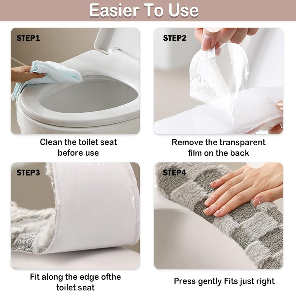 Thick and Warm Plush Toilet Seat Cover – Washable, Reusable Cushion with TPR Adhesive & Checkered Pattern for Comfort & Insulation (White)