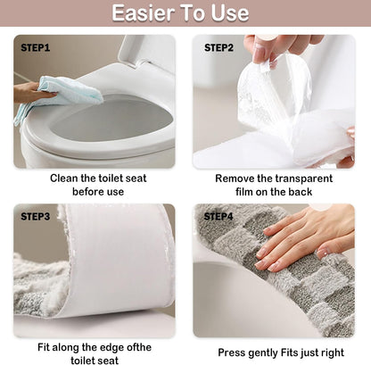 Thick and Warm Plush Toilet Seat Cover – Washable, Reusable Cushion with TPR Adhesive & Checkered Pattern for Comfort & Insulation (White)