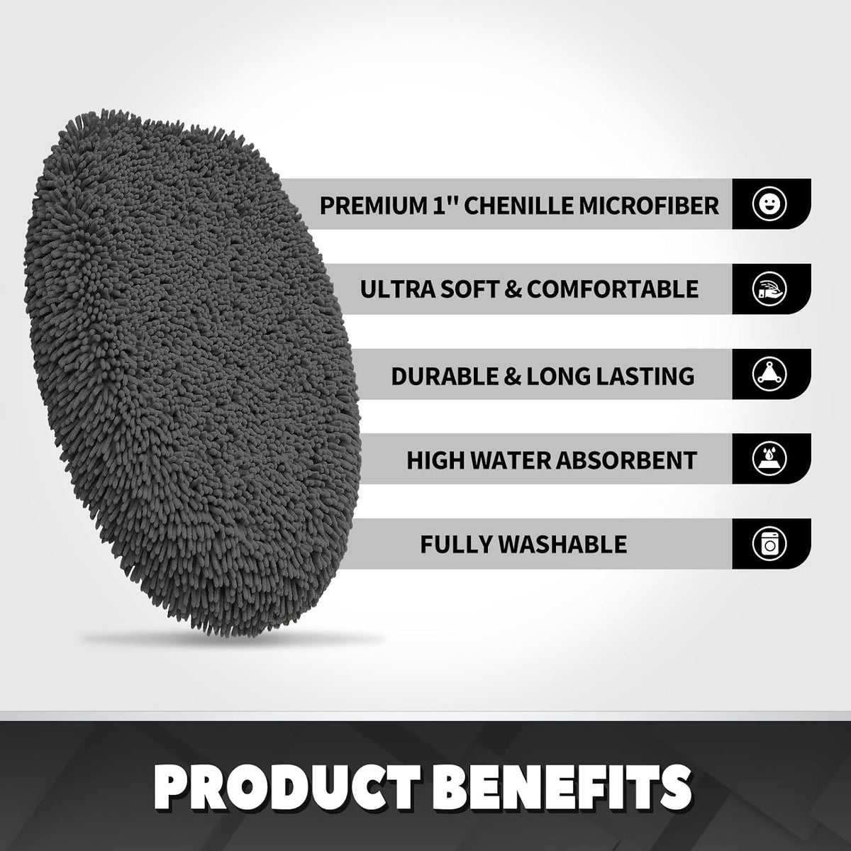 Ultra Soft Chenille Bathroom Toilet Lid Cover, 19x21 Inches, Charcoal Gray